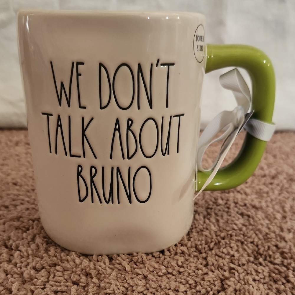 Rae Dunn Ceramic Mug with Green Handle - "We Don't Talk About Bruno"